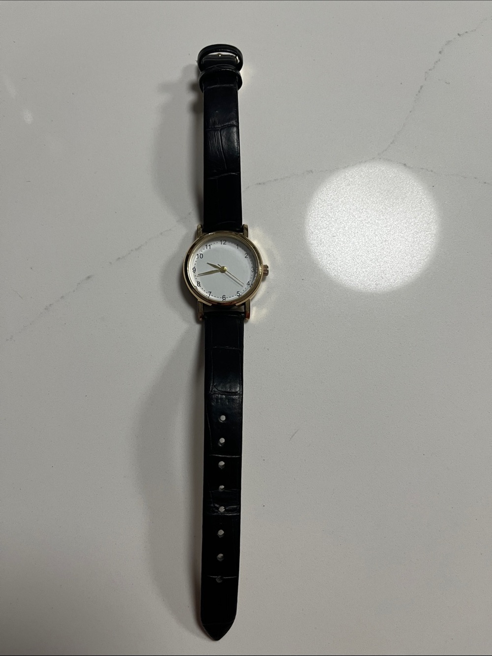Women’s Watch with Strap Round Face Gold and Black Faux Leather Classic EUC